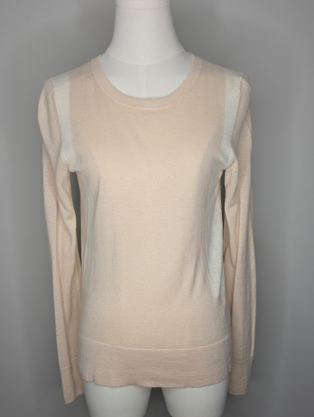 Ann Taylor Pink Cream Colorblock Wool Blend Button Back Sweater Small